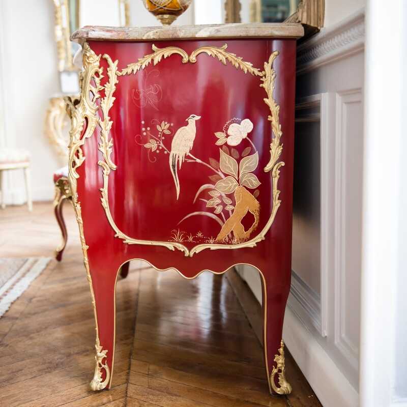 Chest of drawers Delorme Red Chinese lacquered