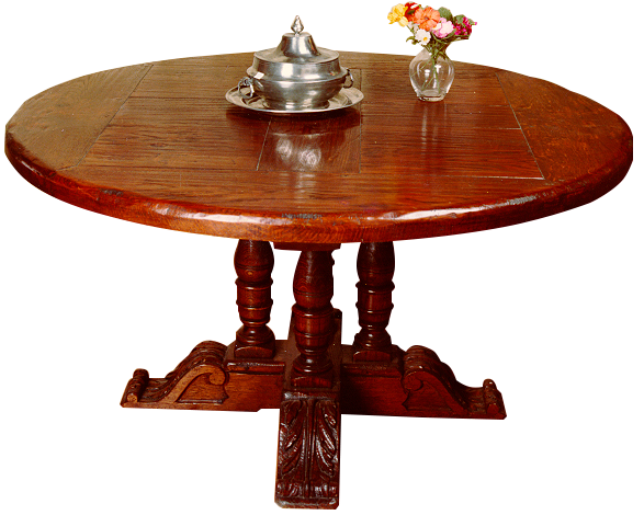 Table ronde 4 pieds en colonnes Louis XIII style